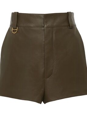 Chloe Olive Green High-Waist Leather Shorts with Gold Accent